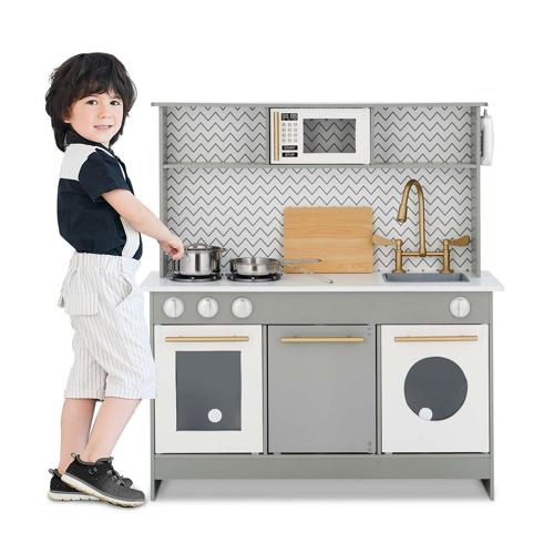 Teamson Kids Little Chef Berlin Modern Play Kitchen Set with 6 Accessories, Gray/White