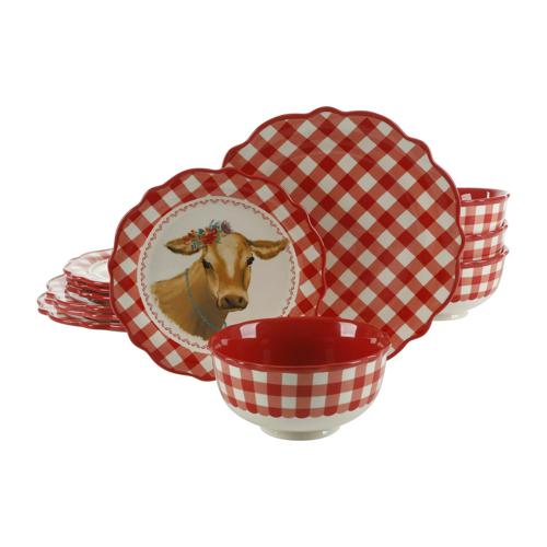 The Pioneer Woman Gingham Red 12-Piece Dinnerware Set