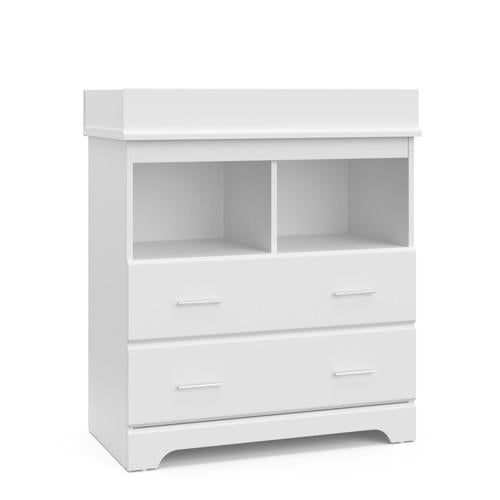 Storkcraft Brookside 2 Drawer Modern Changing Combo Dresser, White Finish