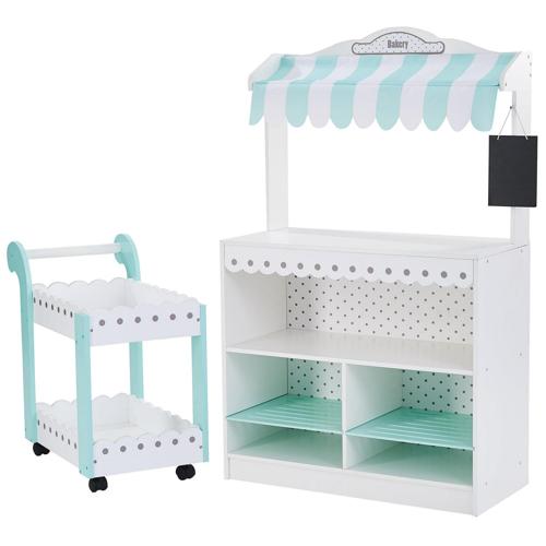 Teamson Kids My Dream Bakery Shop Dessert Stand with Cart, White/Blue