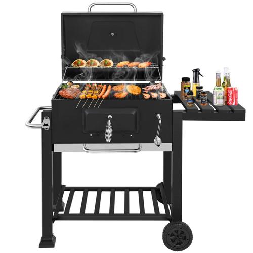 AEDILYS 45 Charcoal Grill Outdoor Smoker with Side Tables Backyard Griller Party BBQ Picnic Patio Cooking, Black