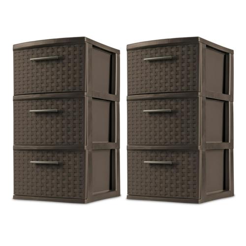 Sterilite 3 Drawer Weave Tower Plastic, Espresso, Set of 2