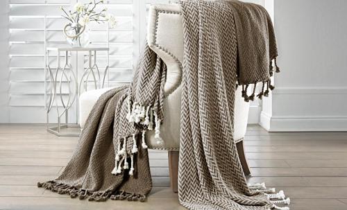 Amrapur Monaco 100% Cotton Throw Blanket with Fringe, 50*60 , Taupe, 2 Pack