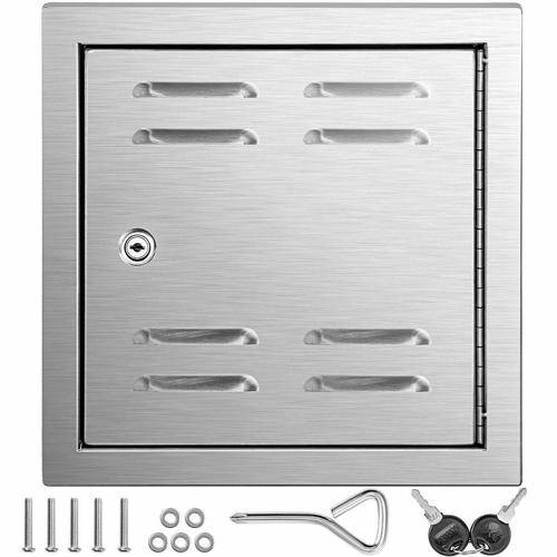 VEVOR BBQ Access Door with Vents 12x12in Single Access Door, 304 Stainless Steel Outdoor Cooking Doors,Flush Mount Vented Utility Door with Lock, Beveled Frame Access for BBQ Island Grill Kitchen