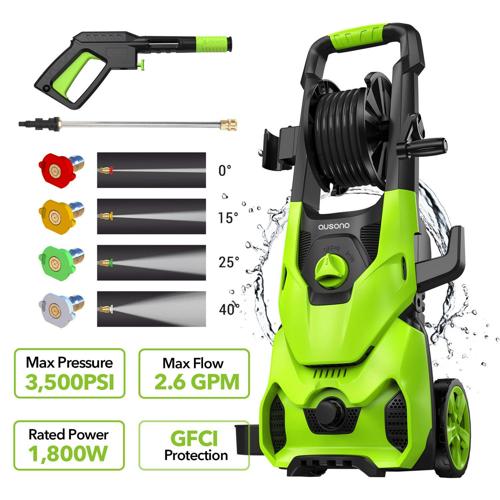 Ausono Pressure Washer 3500 PSI, 2.6 GPM Electric Pressure Washer, GFCI Protection for Cleaning Driveway, Courtyard and More, Green