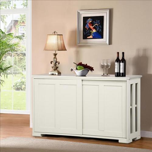 Alden Design Wooden Buffet Storage Cabinet with Sliding Doors, Antique White
