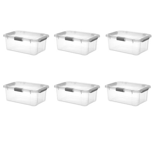 Sterilite 20 Qt HingeLID Storage Box Plastic, Flat Gray, Set of 6