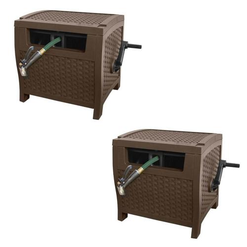 Suncast 175 Foot Slide Trak Outdoor Garden Water Hose Hideaway, Mocha (2 Pack)