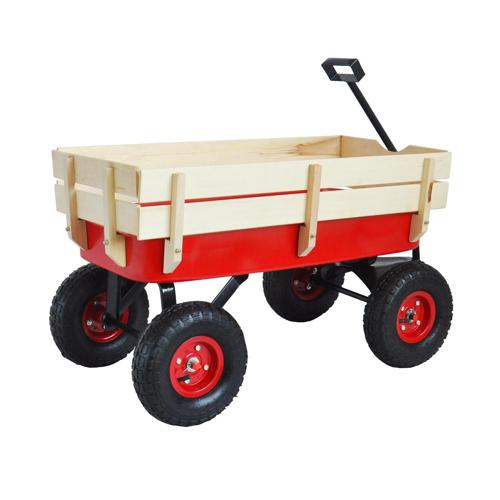 Aukfa Outdoor Sport Red Wagon for Kids, 330lbs Wagon All Terrain Pulling, with Removable Wooden Side Panels Air Tires Big Foot Panel Wagon, Fold Extra-long Handle Sturdy All Steel Wagon