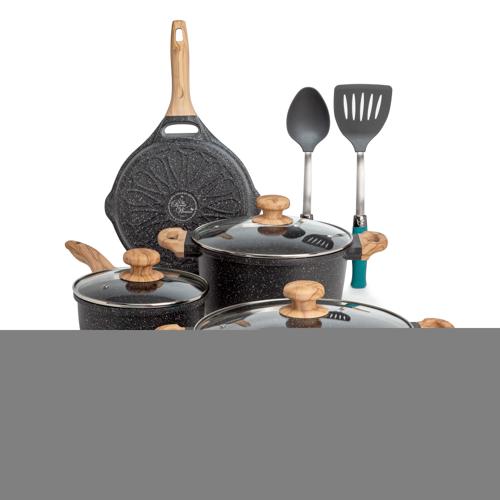 The Pioneer Woman Prairie Signature 12-Piece Cast Aluminum Cookware Set, Charcoal Speckle