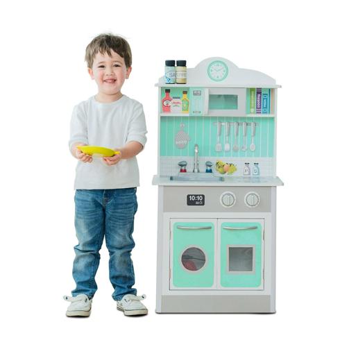 Teamson Kids Little Chef Madrid Classic Play Kitchen with Salt and Pepper Shakers, Mint/Gray