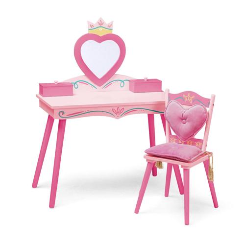Wildkin Kids Princess Wooden Vanity Table and Chair Set for Girls, Pink