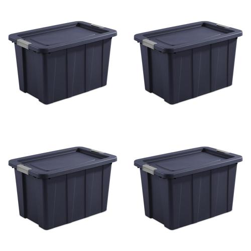 Sterilite 30 Gallon Latching Tuff1 Tote Plastic, Dark Indigo, Set of 4