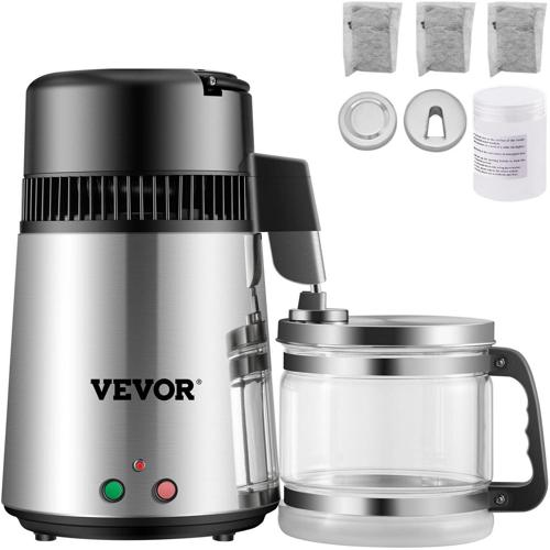 VEVORbrand 4L Water Distiller Purifier Machine 304 Stainless Steel Dual-Button Water Distiller 750W Dual-Button Water Distiller for Interior Home Sliver