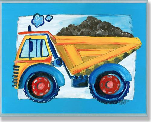 The Kids Room by Stupell Yellow Dump Truck with Blue Border Oversized Wall Plaque Art, 12.5*0.5*18.5