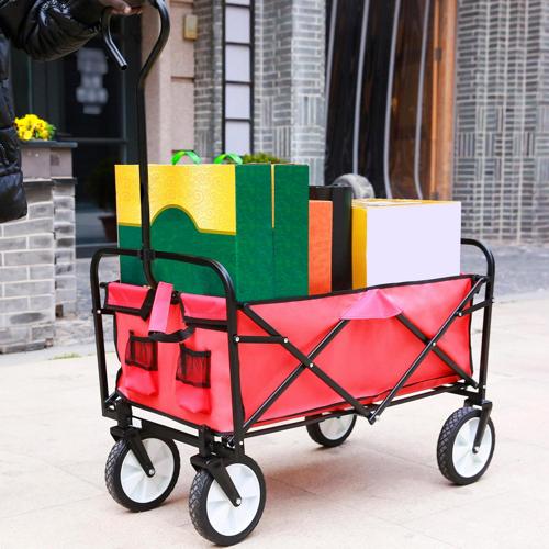 Aukfa Folding Collapsible Multipurpose Camp Wagon Cart - Beach, Outdoor and Camping, Red