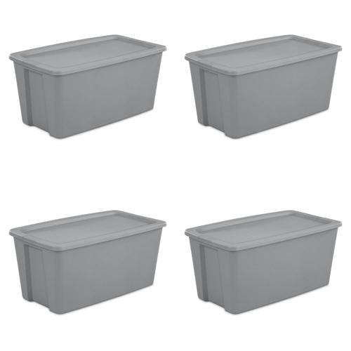 Sterilite 50 Gallon Tote Box Plastic, Titanium, Set of 4