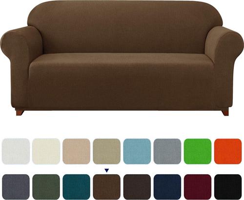 Subrtex Solid Print Polyester Sofa Slipcover, Coffee
