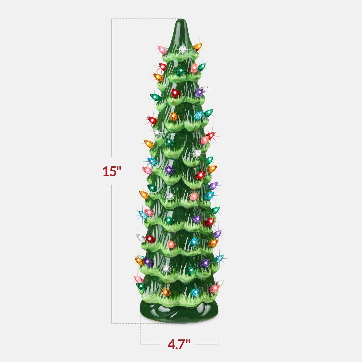 15in Ceramic Christmas Tree, Hand-Painted Holiday Decor w/ LED Lights