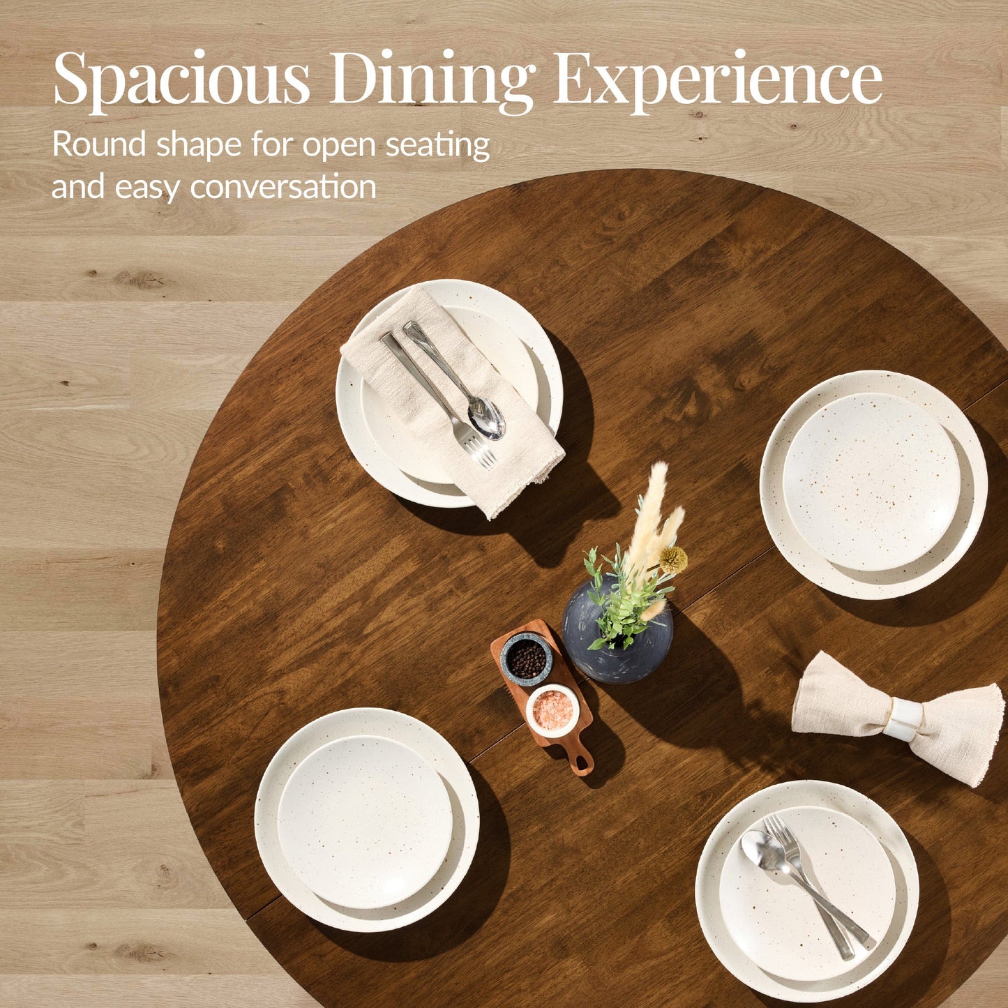 47In Round Solid Wood Dining Table, Modern Farmhouse Table For 4, Space Saving, Easy Assembly