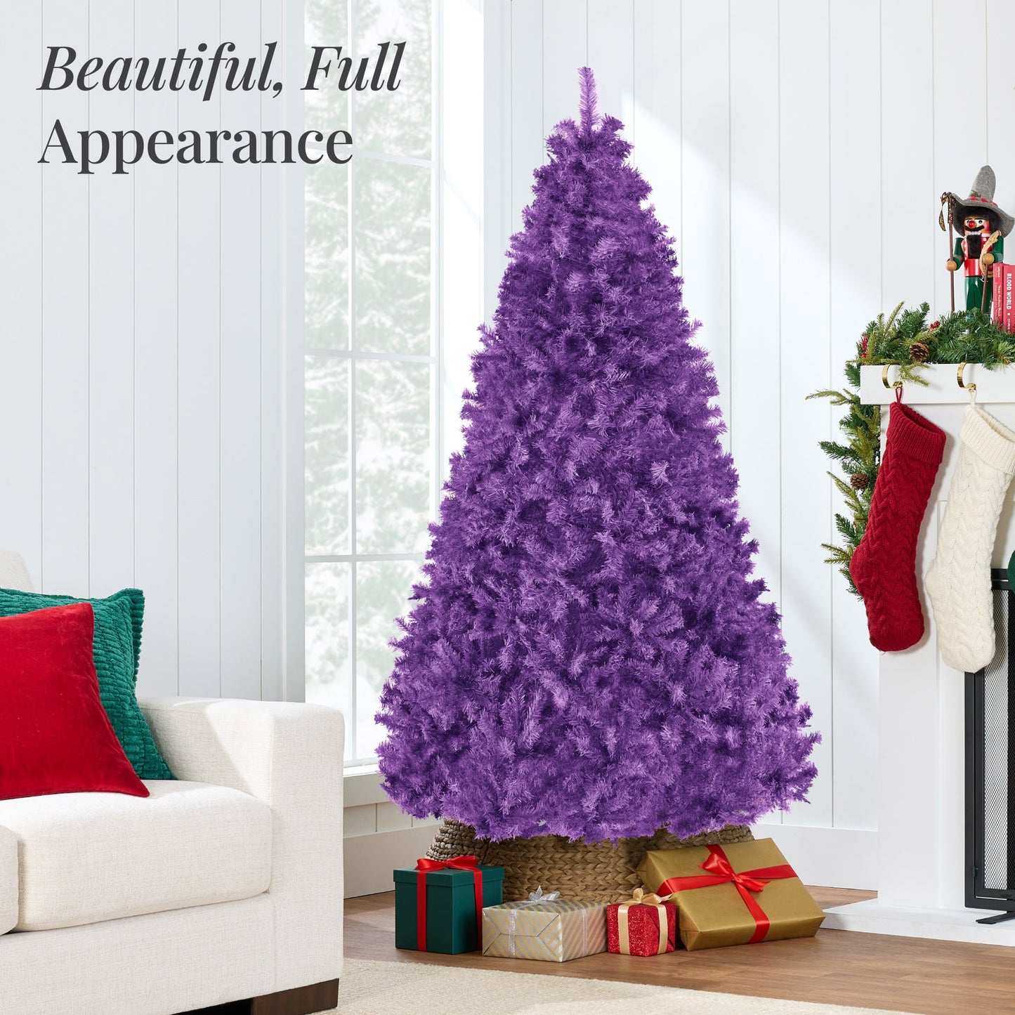 Artificial Purple Christmas Tree, Unlit Pine Design w/Easy Assembly