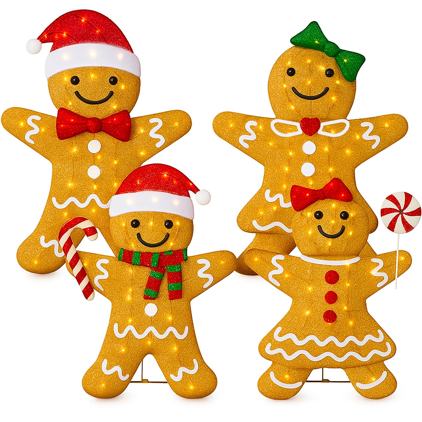 4pc Gingerbread Man Family 4ft Pre-lit Christmas Yard Decor