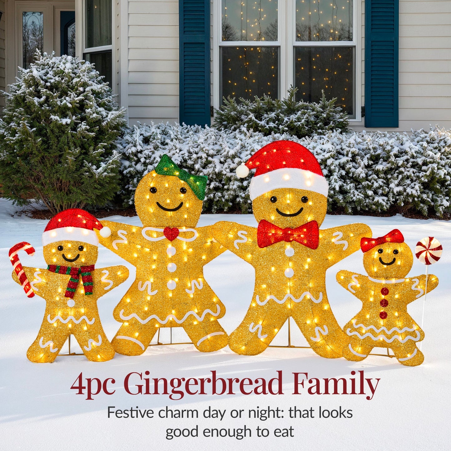 4pc Gingerbread Man Family 4ft Pre-lit Christmas Yard Decor