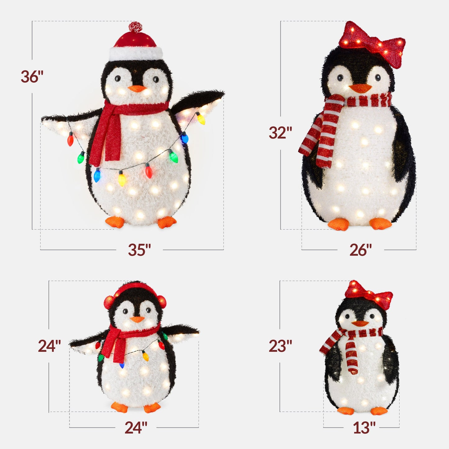 4pc Lighted Pop-Up Penguin Family Christmas Decoration w/ 300 Lights - 3ft