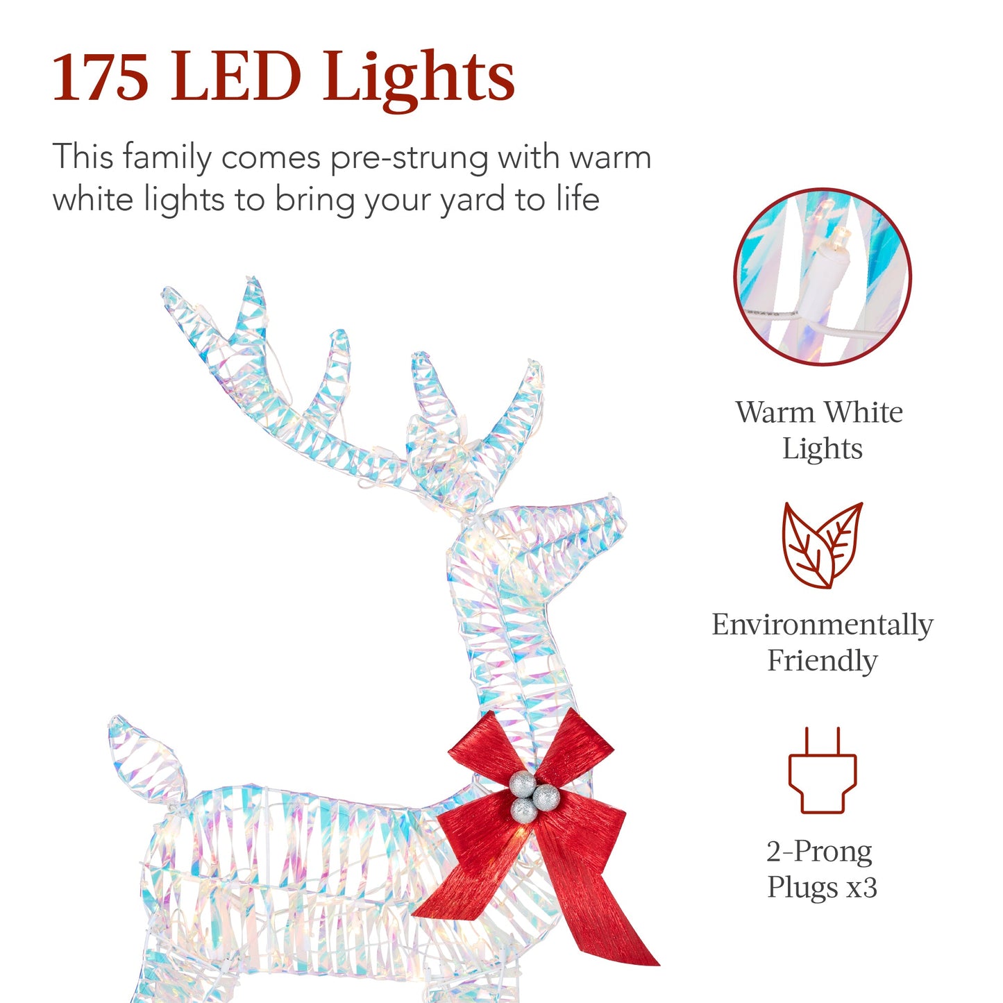 3-Piece Lighted Christmas Deer Set Outdoor Decor with 175 LED Lights