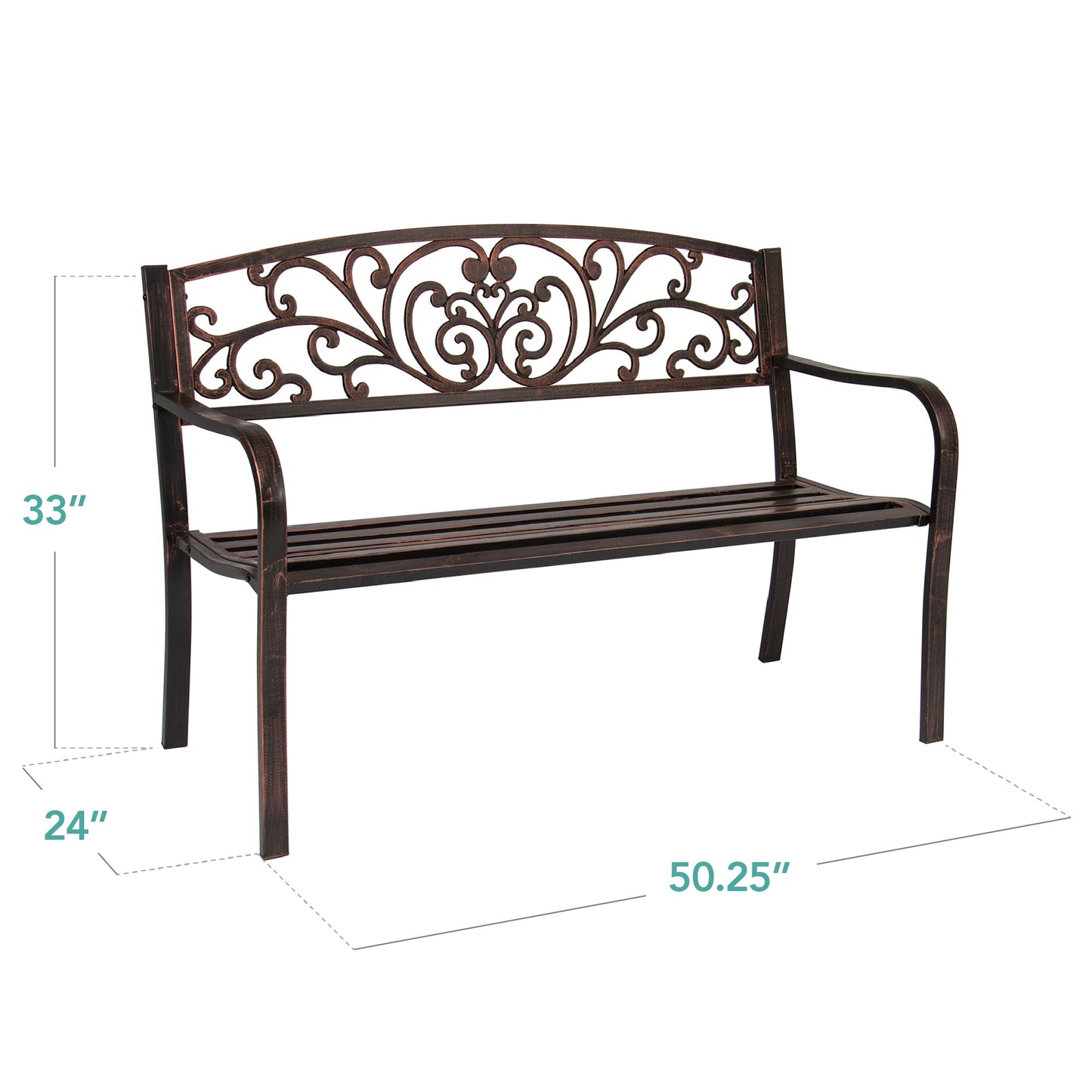 Steel Bench for Outdoor, Patio, Garden w/ Floral Design - 50in