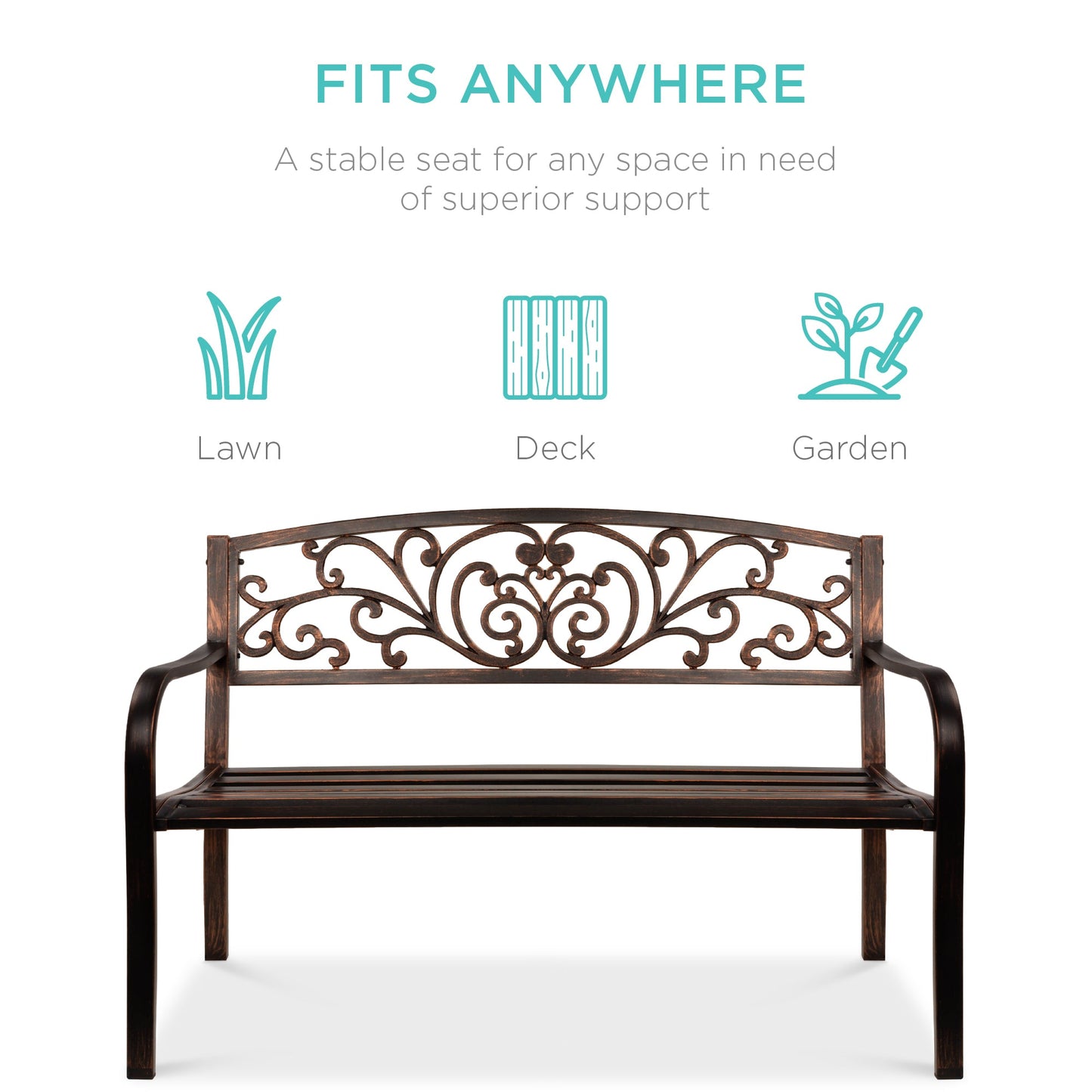 Steel Bench for Outdoor, Patio, Garden w/ Floral Design - 50in