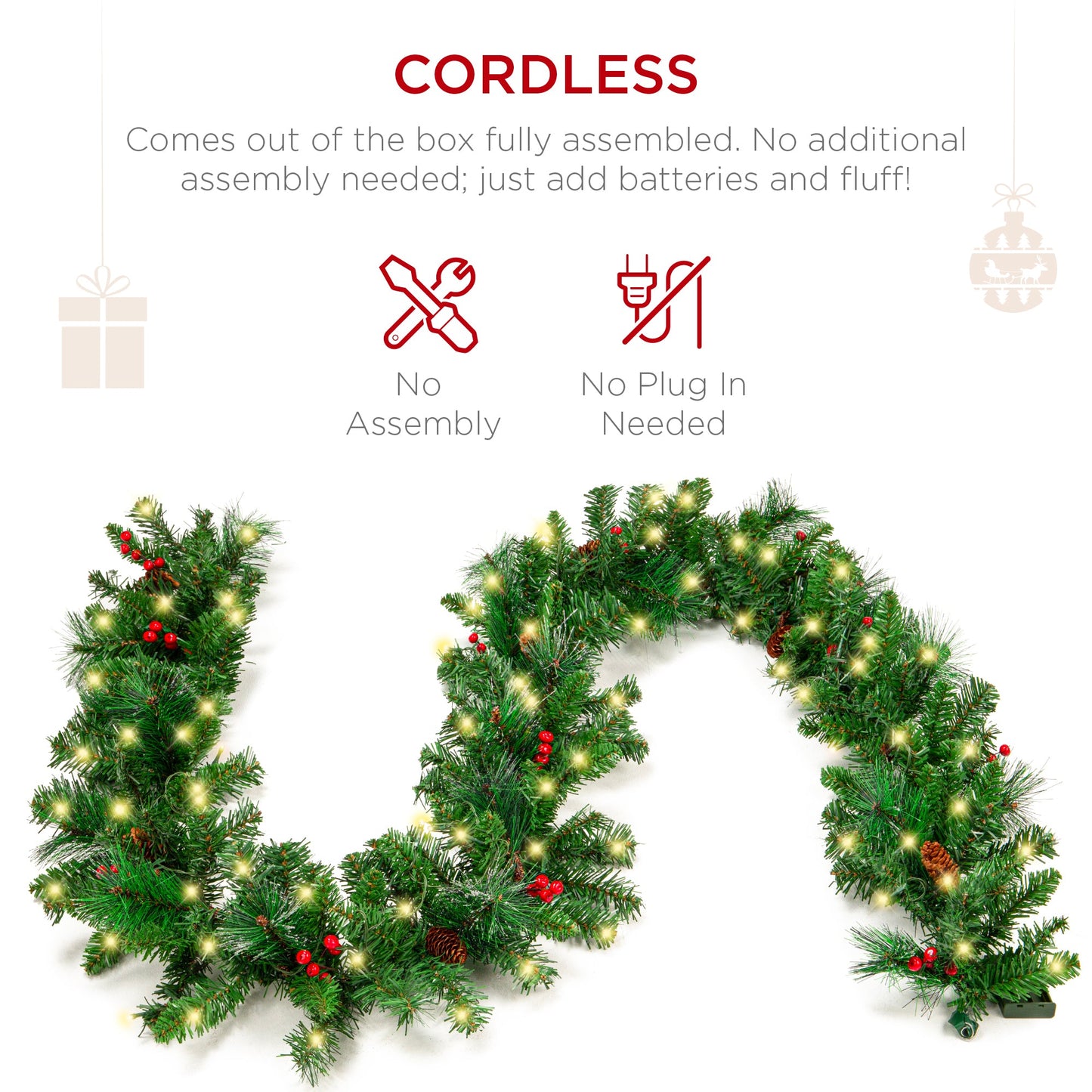 9Ft Pre-Lit Christmas Garland W/ 2-In-1 Led Lights