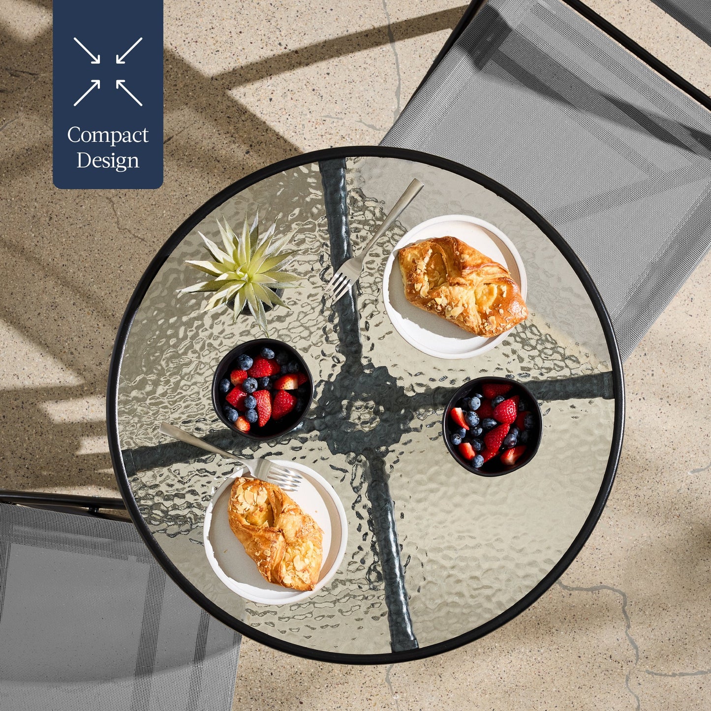 3-Piece Bistro Set w/ Glass Table, 2 Foldable Chairs