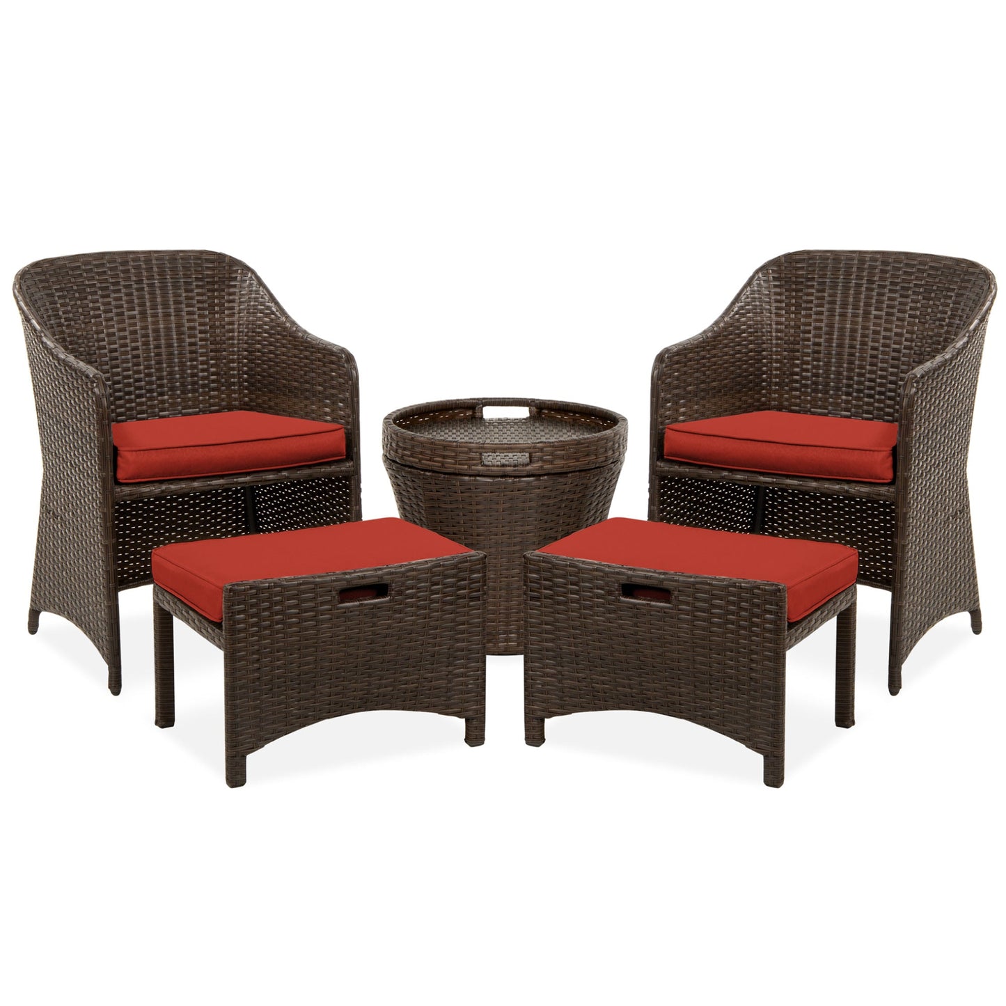 5-Piece Outdoor Wicker Bistro Set w/ Side Storage Table, No Assembly