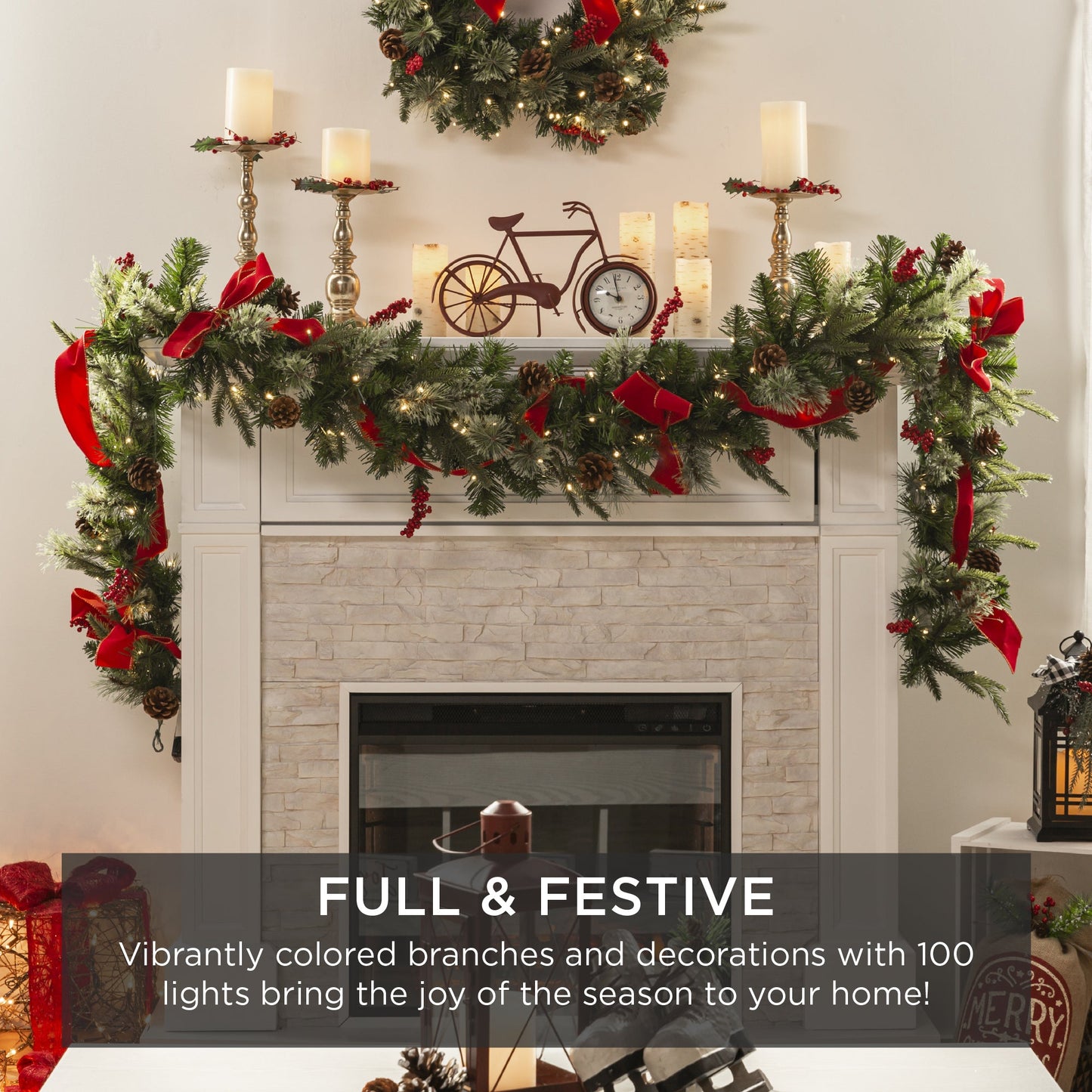 9Ft Pre-Lit Christmas Garland W/ 2-In-1 Led Lights