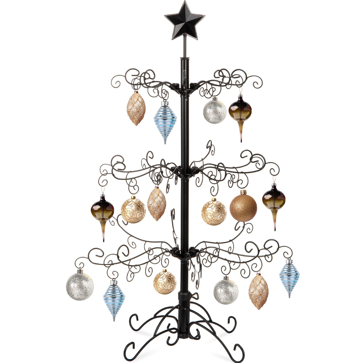 Wrought Iron Christmas Tree Ornament Display w/ Easy Assembly, Stand - 3ft