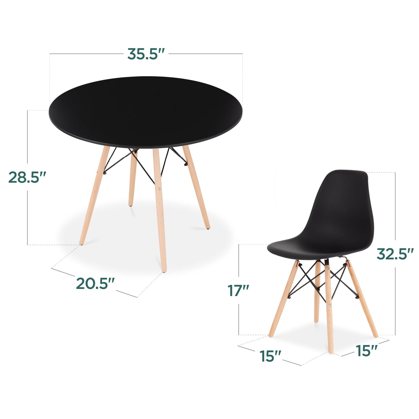 5-Piece Mid-Century Modern Dining Set w/ 4 Chairs, Wooden Legs, Metal Frame