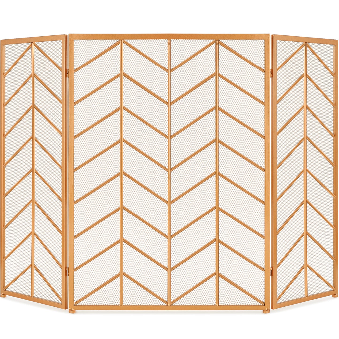 3-Panel Iron Chevron Fireplace Screen w/ Handles - 52x31in
