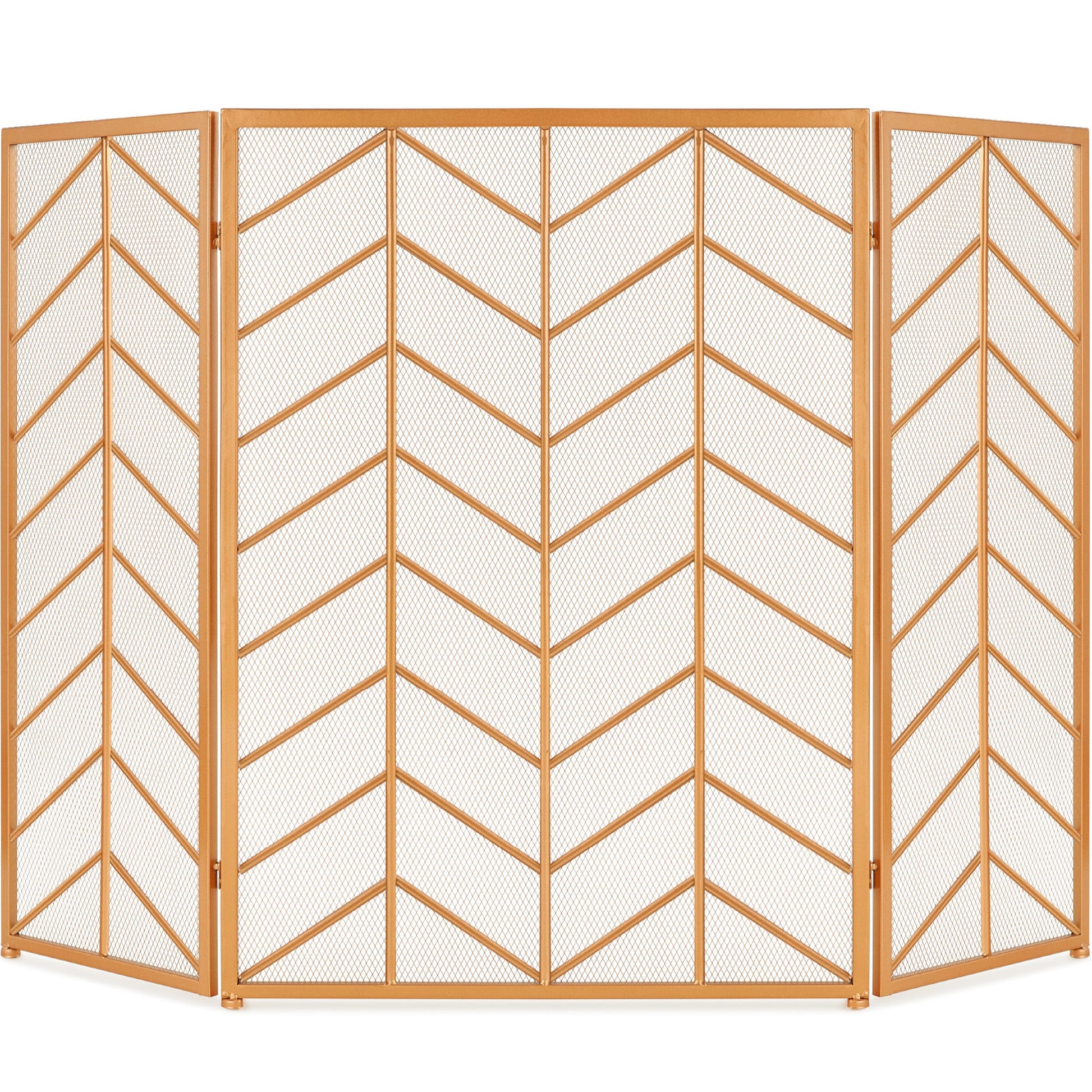 3-Panel Iron Chevron Fireplace Screen w/ Handles - 52x31in