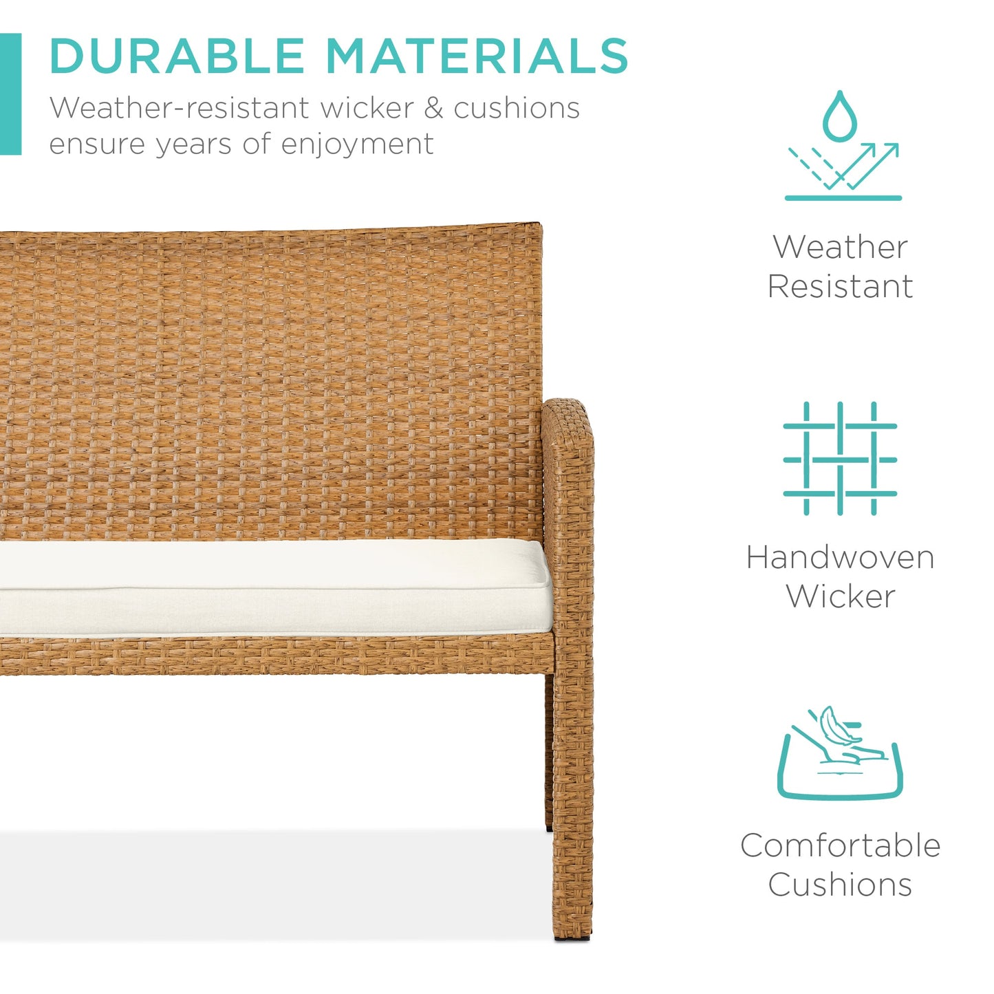 4-Piece Outdoor Wicker Conversation Patio Set w/ 4 Seats, Glass Table Top