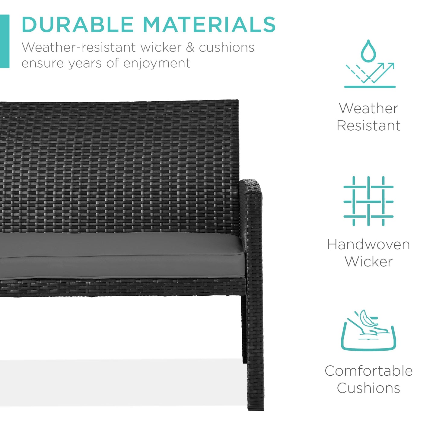 4-Piece Outdoor Wicker Conversation Patio Set w/ 4 Seats, Glass Table Top