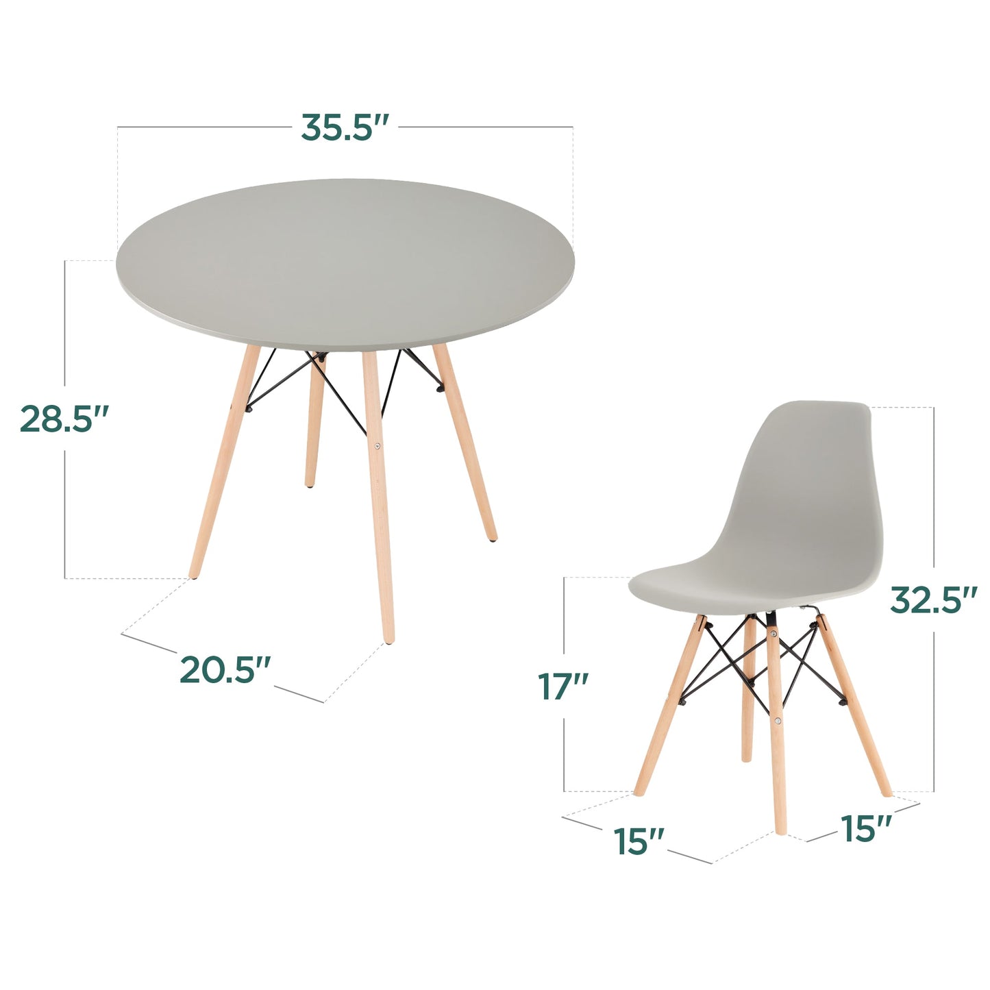 5-Piece Mid-Century Modern Dining Set w/ 4 Chairs, Wooden Legs, Metal Frame