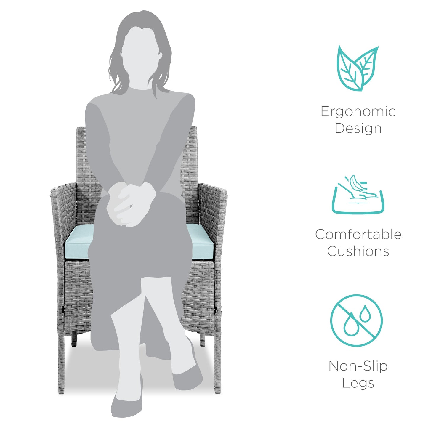 3-Piece Outdoor Patio Wicker Bistro Set w/ Side Storage Table