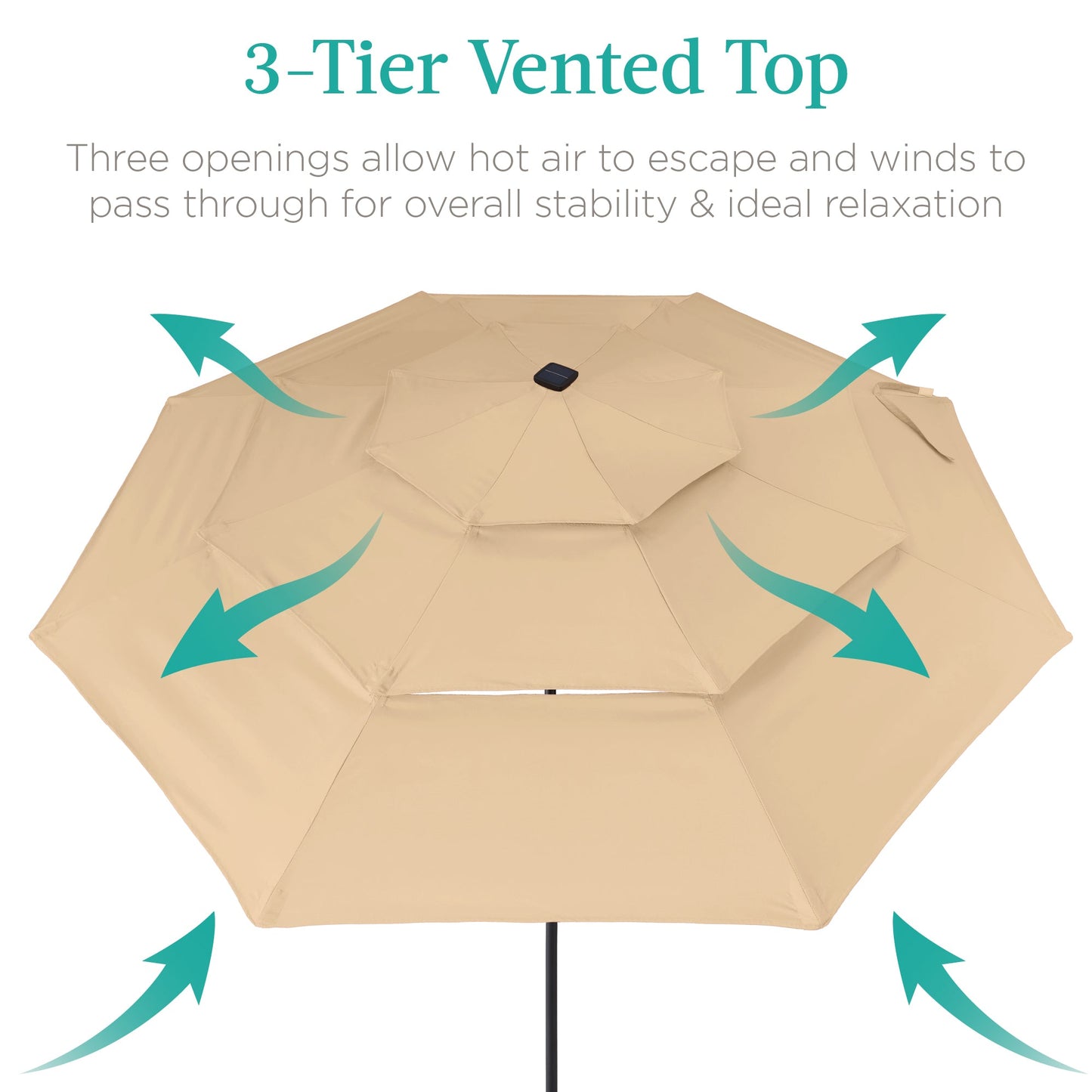 3-Tier Solar Patio Umbrella w/ LED Lights, Tilt Adjustment, Crank - 10ft