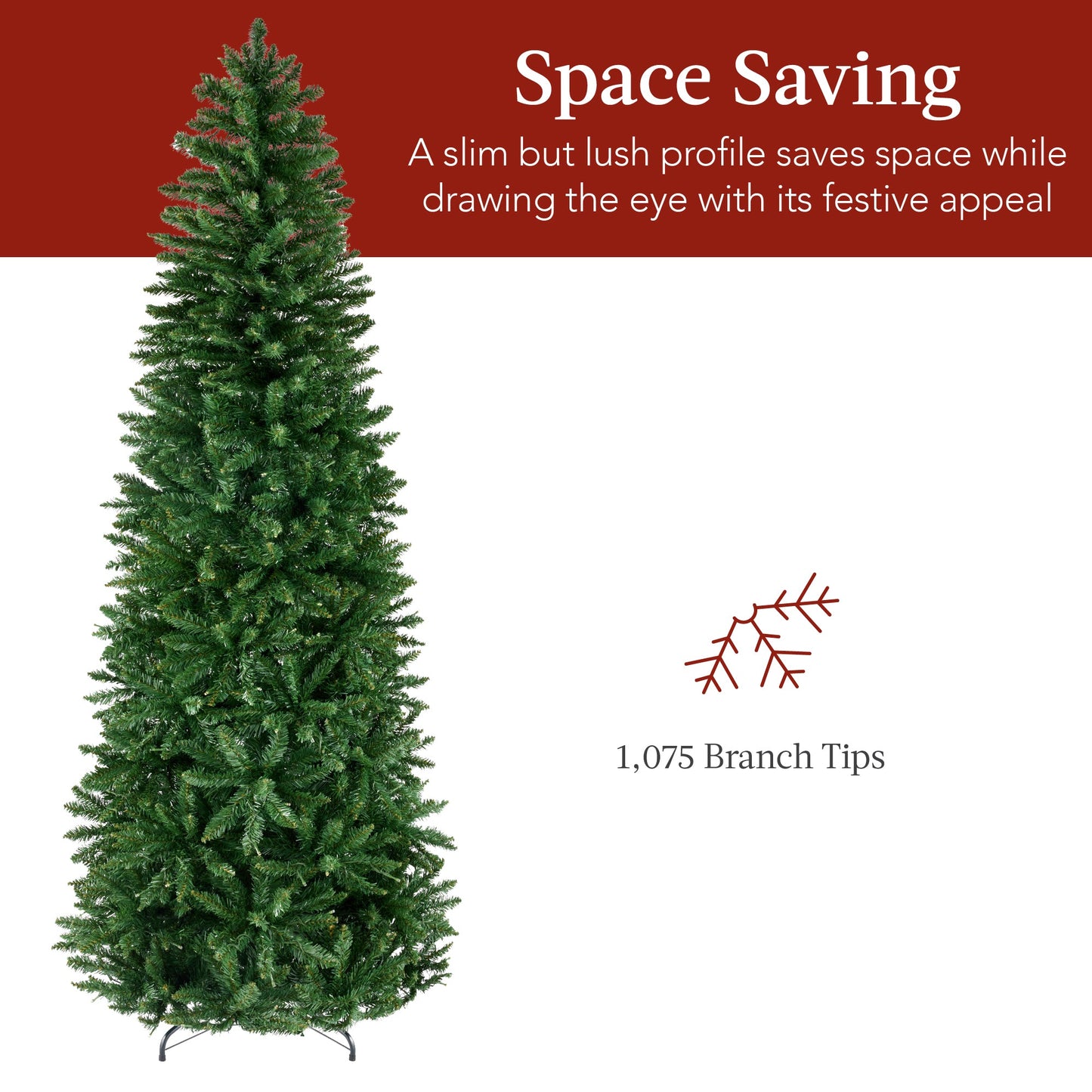 Unlit Spruce Pencil Christmas Tree w/ Folding Metal Base