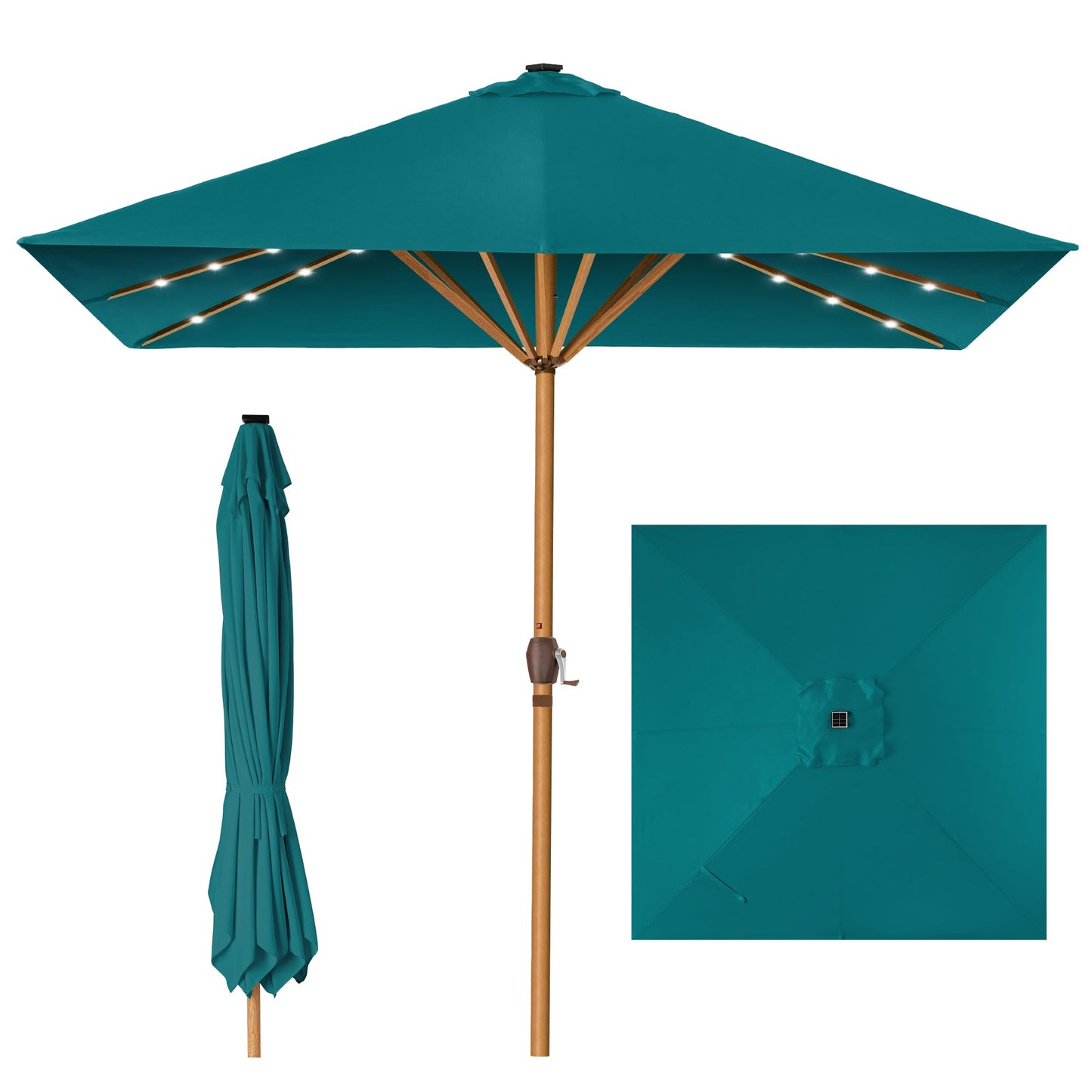 Square Solar LED Lighted Patio Umbrella w/ Woodgrain Pattern - 9ft