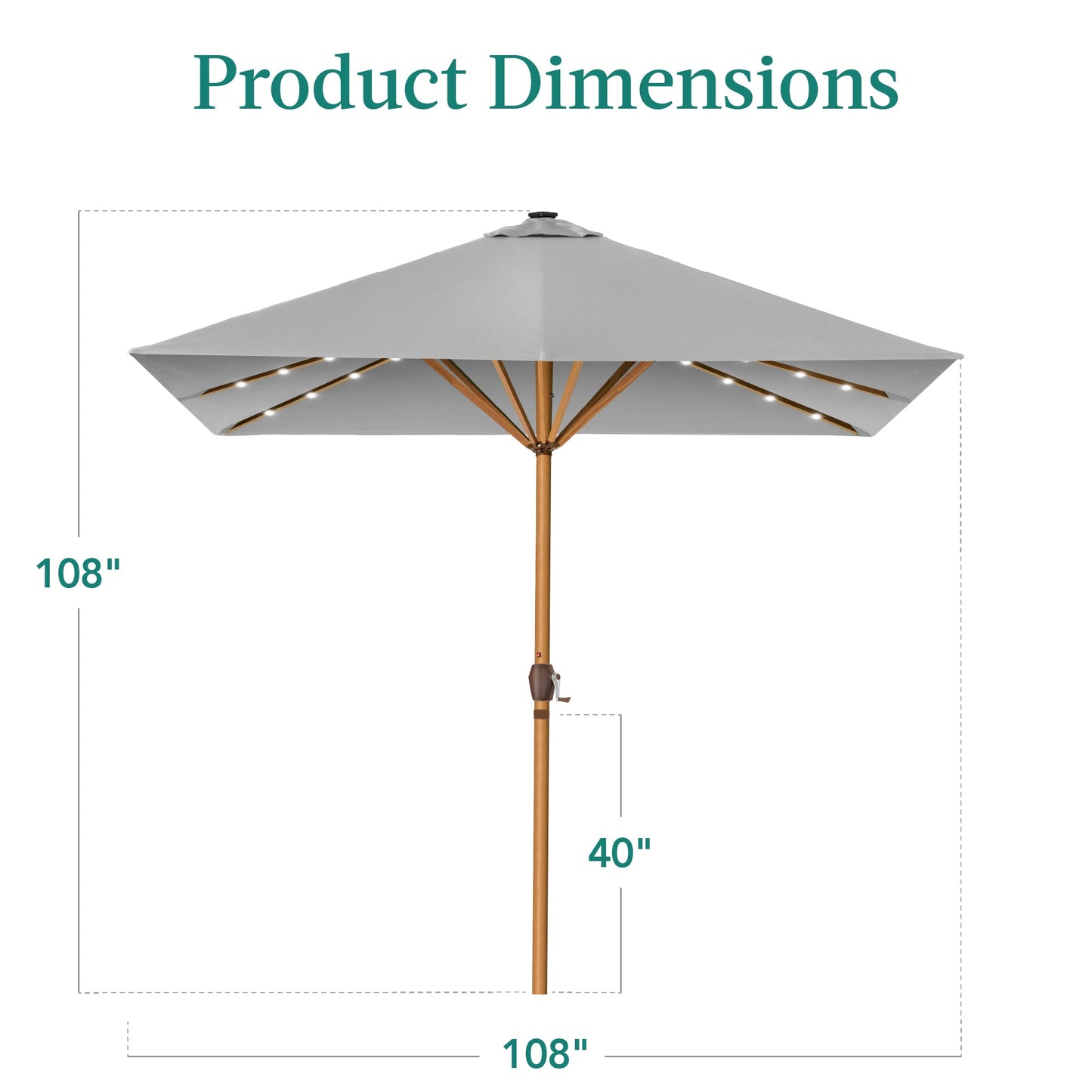 Square Solar LED Lighted Patio Umbrella w/ Woodgrain Pattern - 9ft