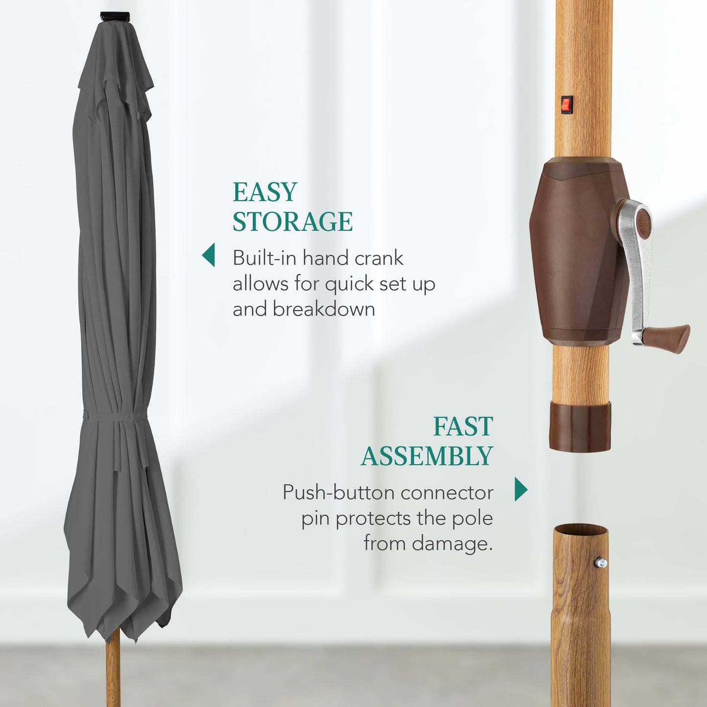 Square Solar LED Lighted Patio Umbrella w/ Woodgrain Pattern - 9ft