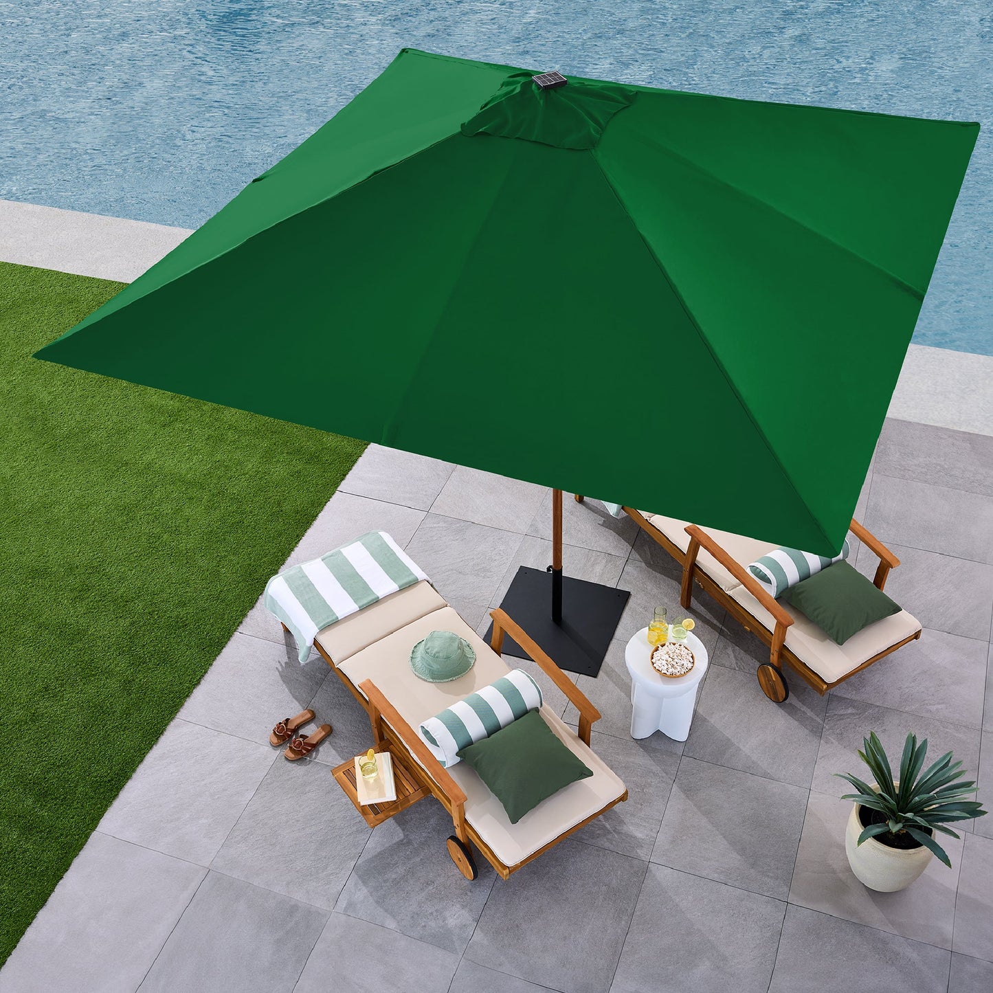 Square Solar LED Lighted Patio Umbrella w/ Woodgrain Pattern - 9ft