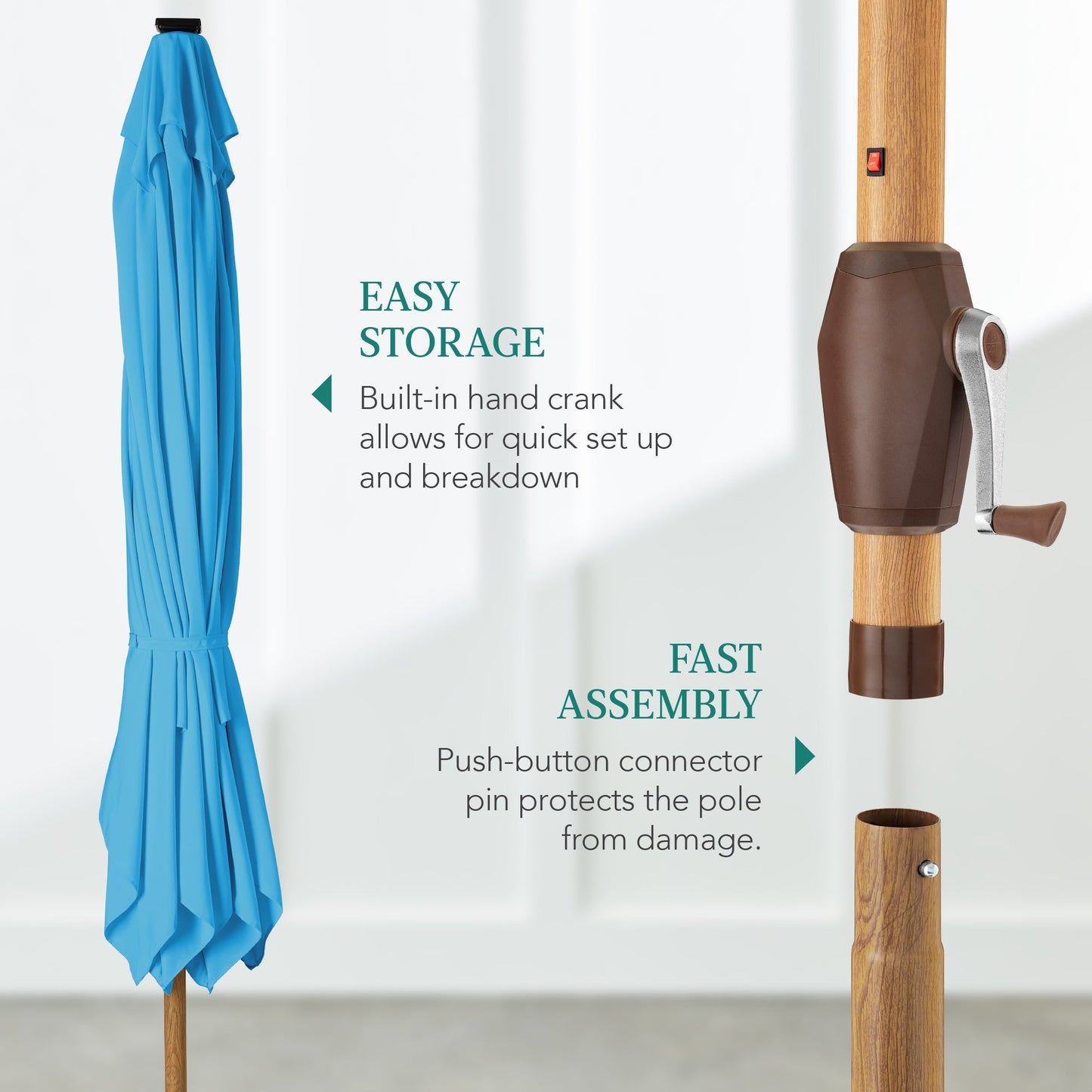 Square Solar LED Lighted Patio Umbrella w/ Woodgrain Pattern - 9ft